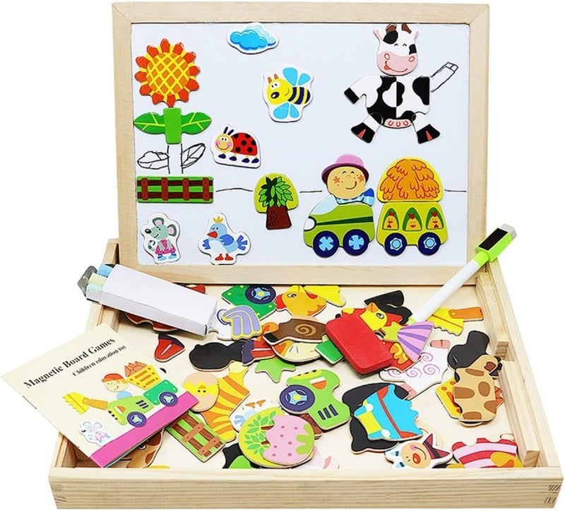 Capstro Wooden Magnetic Board Game for Kids – Double-Sided Magnetic Animal Puzzle & Drawing Board with Erasable Marker | Preschool Educational Play Set – Happy Farm - Image 1